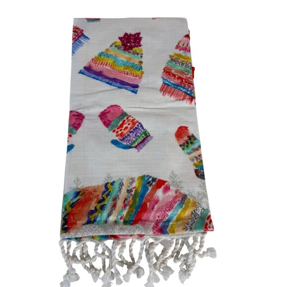 Anthropologie Kitchen Dish Towel Crewel Embroidered Fringe Decorative 3D Winter - Picture 2 of 15